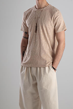 Jakarlı Krem Örme T-Shirt COC2146