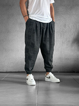 Gri Poker Desenli Pileli Şalvar COC2123