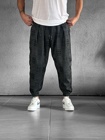 Gri Poker Desenli Pileli Şalvar COC2123