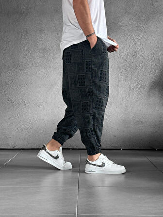 Gri Poker Desenli Pileli Şalvar COC2123