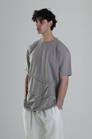 Gri Halat Detaylı Tasarım T-Shirt COC2117