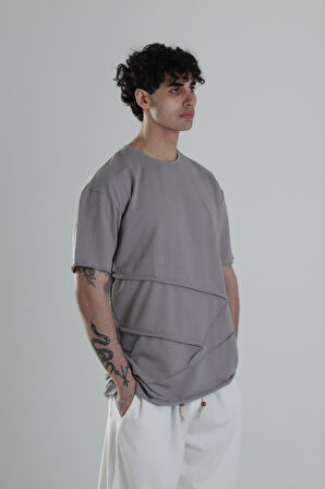 Gri Halat Detaylı Tasarım T-Shirt COC2117