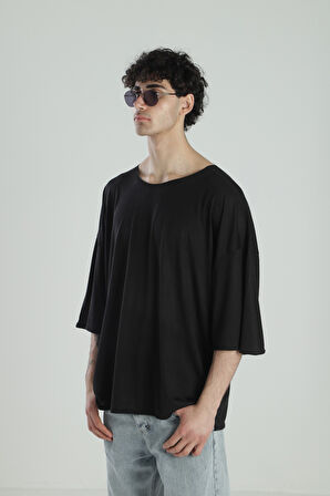 Fakir Kol Siyah Oversize Viscon T-Shirt COC2277