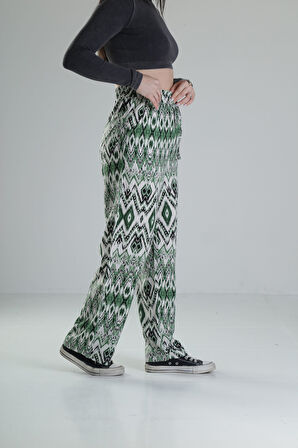 Etnik Yeşil Baggy Pantolon COC2264