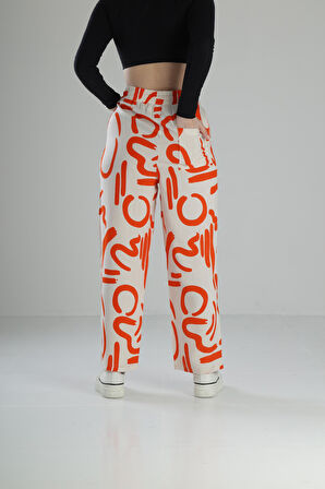 Etnik Desenli Turuncu Baggy Pantolon COC2259