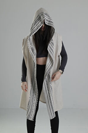 Etnik Desenli Şeritli Kimono COC2256