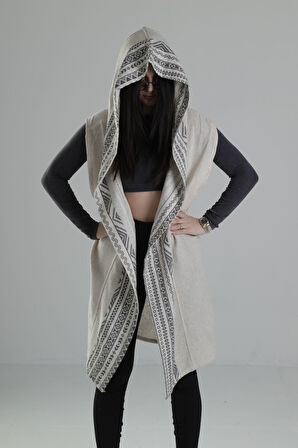 Etnik Desenli Şeritli Kimono COC2256