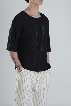 Etnik Desenli Siyah T-Shirt COC2253