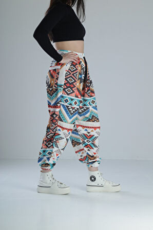 Etnik Desenli Pileli Yarım Şalvar COC2246