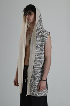 Etnik Desenli Kapüşonlu Panço COC2237