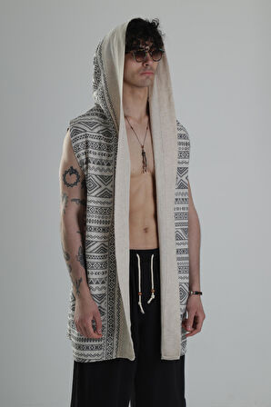 Etnik Desenli Kapüşonlu Panço COC2237