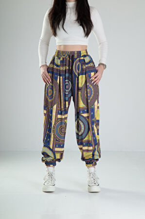 Etnik Desenli Bürümcük Kumaş Pileli Jogger COC2230