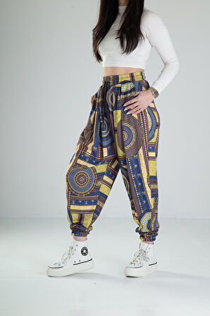 Etnik Desenli Bürümcük Kumaş Pileli Jogger COC2230