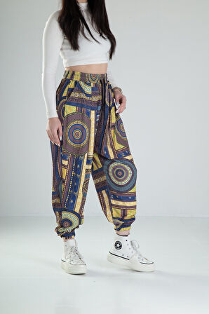 Etnik Desenli Bürümcük Kumaş Pileli Jogger COC2230