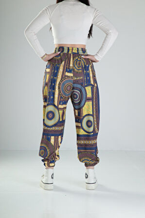 Etnik Desenli Bürümcük Kumaş Pileli Jogger COC2230