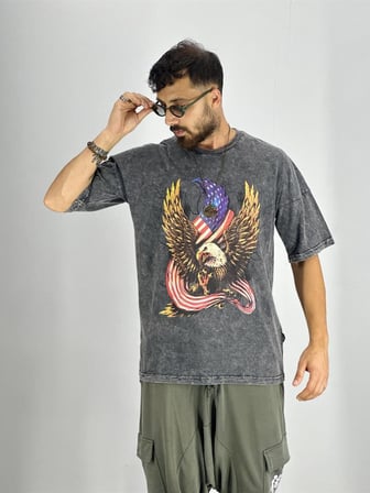 Erkek Yıkamalı Kumaş Baskılı T-Shirt COC2218