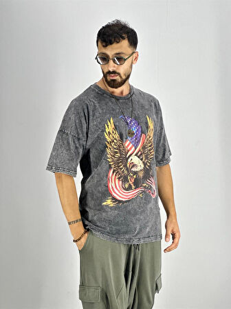 Erkek Yıkamalı Kumaş Baskılı T-Shirt COC2218