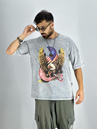 Erkek Yıkamalı Kumaş Baskılı T-Shirt COC2216