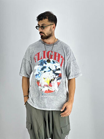 Erkek Yıkamalı Kumaş Baskılı T-Shirt COC2215