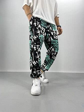 Erkek Turkuaz-Siyah Renkli Grafiti Jogger COC2210