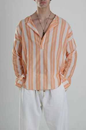 Erkek Hakim Yaka İnce Pamuk Turuncu Gömlek COC2390