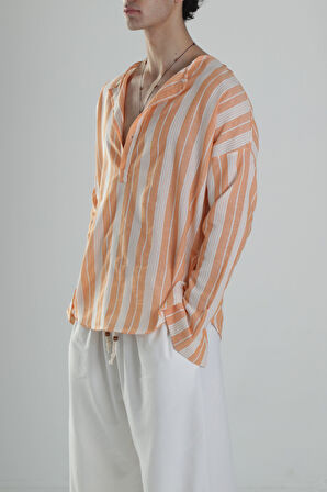 Erkek Hakim Yaka İnce Pamuk Turuncu Gömlek COC2390