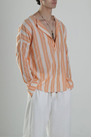 Erkek Hakim Yaka İnce Pamuk Turuncu Gömlek COC2390