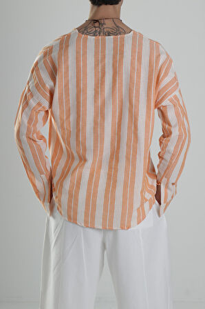 Erkek Hakim Yaka İnce Pamuk Turuncu Gömlek COC2390