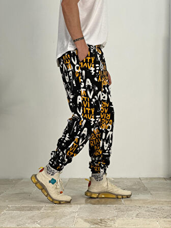 Erkek Grafiti Desenli Siyah Jogger COC2388