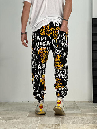 Erkek Grafiti Desenli Siyah Jogger COC2388