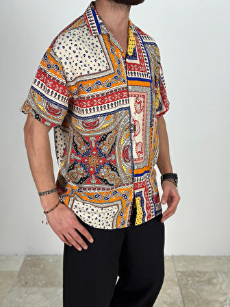 Desenli Keten-Pamuk Gömlek COC2364