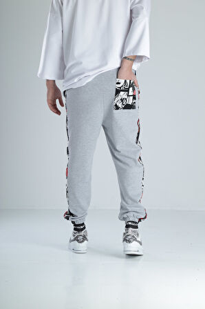 Çizgi Roman Detaylı Gri Jogger Pantolon COC2350