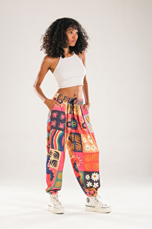 Çiçek Desenli Bürümcük Kumaş Yarım Şalvar COC2339