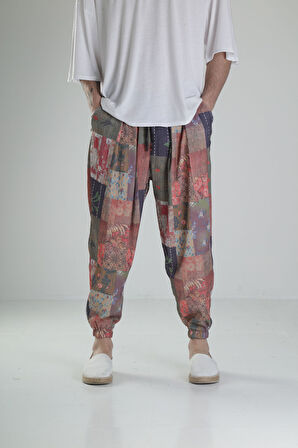 Çiçek Desenli Bürümcük Kumaş Pileli Yarım Şalvar COC2338