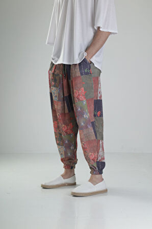 Çiçek Desenli Bürümcük Kumaş Pileli Yarım Şalvar COC2338