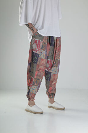 Çiçek Desenli Bürümcük Kumaş Pileli Yarım Şalvar COC2338