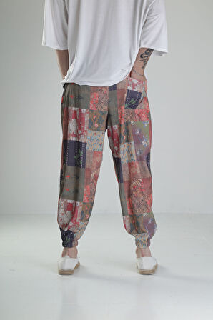 Çiçek Desenli Bürümcük Kumaş Pileli Yarım Şalvar COC2338