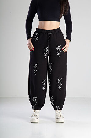 Chinese Desenli Siyah Pantolon COC2319