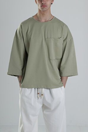 Cep Detaylı Yeşil Fakir Kol T-Shirt COC2309