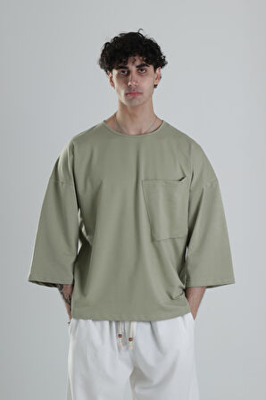 Cep Detaylı Yeşil Fakir Kol T-Shirt COC2309