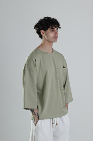 Cep Detaylı Yeşil Fakir Kol T-Shirt COC2309