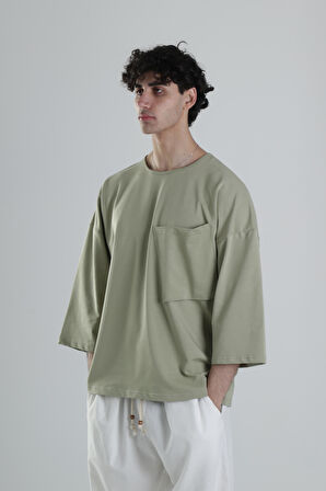 Cep Detaylı Yeşil Fakir Kol T-Shirt COC2309