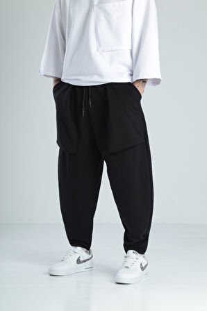 Büyük Cep Detaylı Etnik Siyah Baget Pantolon COC2482