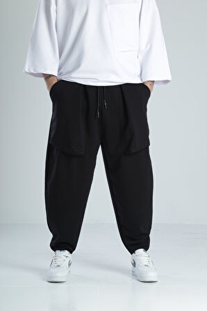 Büyük Cep Detaylı Etnik Siyah Baget Pantolon COC2482