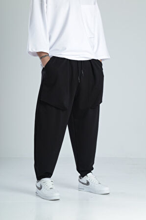 Büyük Cep Detaylı Etnik Siyah Baget Pantolon COC2482