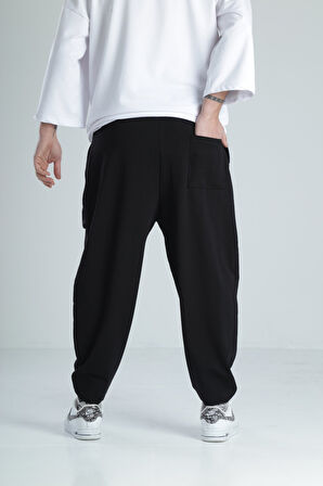 Büyük Cep Detaylı Etnik Siyah Baget Pantolon COC2482