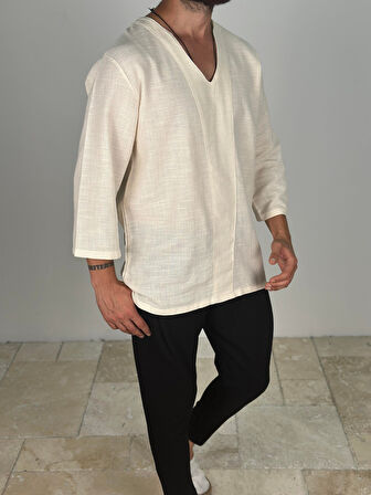 Buldan Kumaş Fakir Kol Bej T-Shirt COC2470