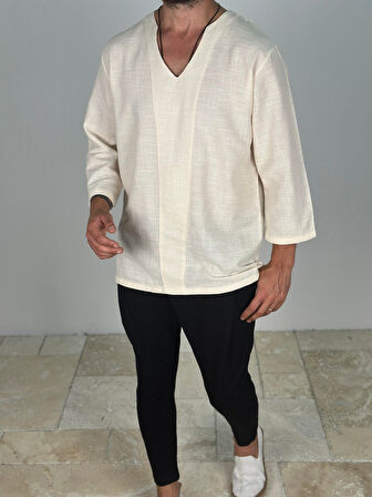 Buldan Kumaş Fakir Kol Bej T-Shirt COC2470