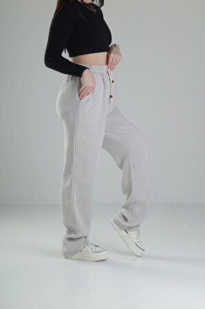 Bol Kalıp Gri Keten Pantolon COC2447