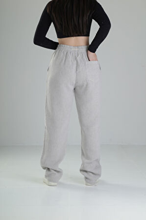 Bol Kalıp Gri Keten Pantolon COC2447